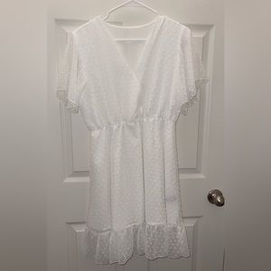 Shein White Surplice Front Ruffle Hem Dress